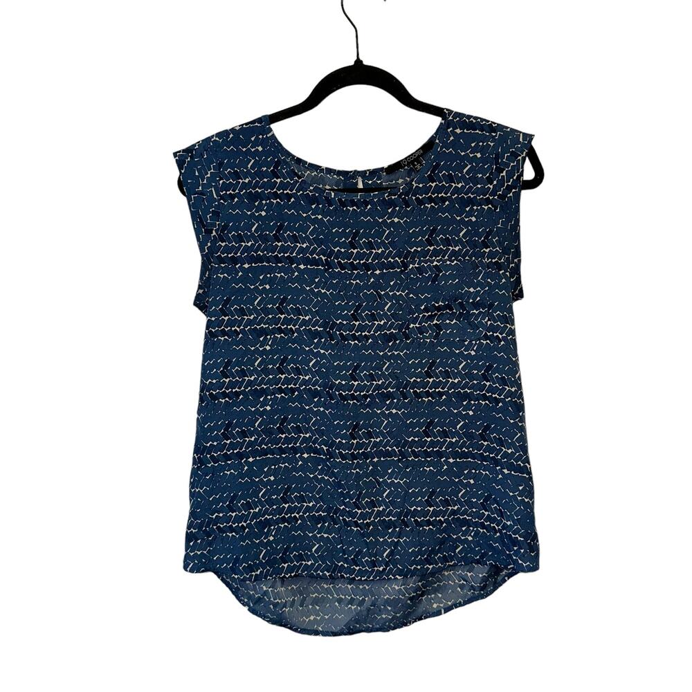 19 Cooper Blue Printed Blouse Small Sleeveless Sheer Layered Top Hi-Low Hem